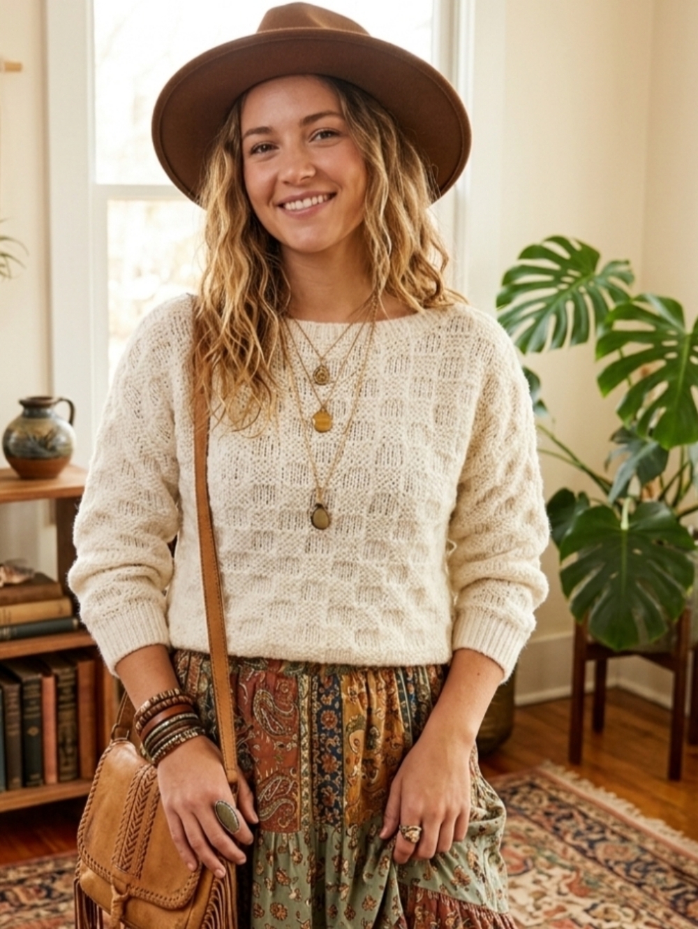 Handmade White Honeycomb Knit Cottagecore Sweater